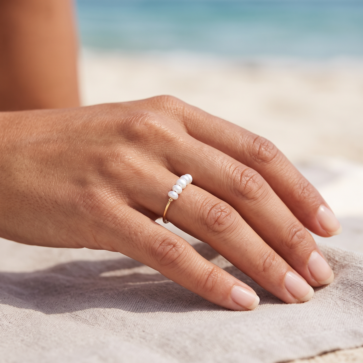 Asea Petite Pearl Row Ring — worn by model