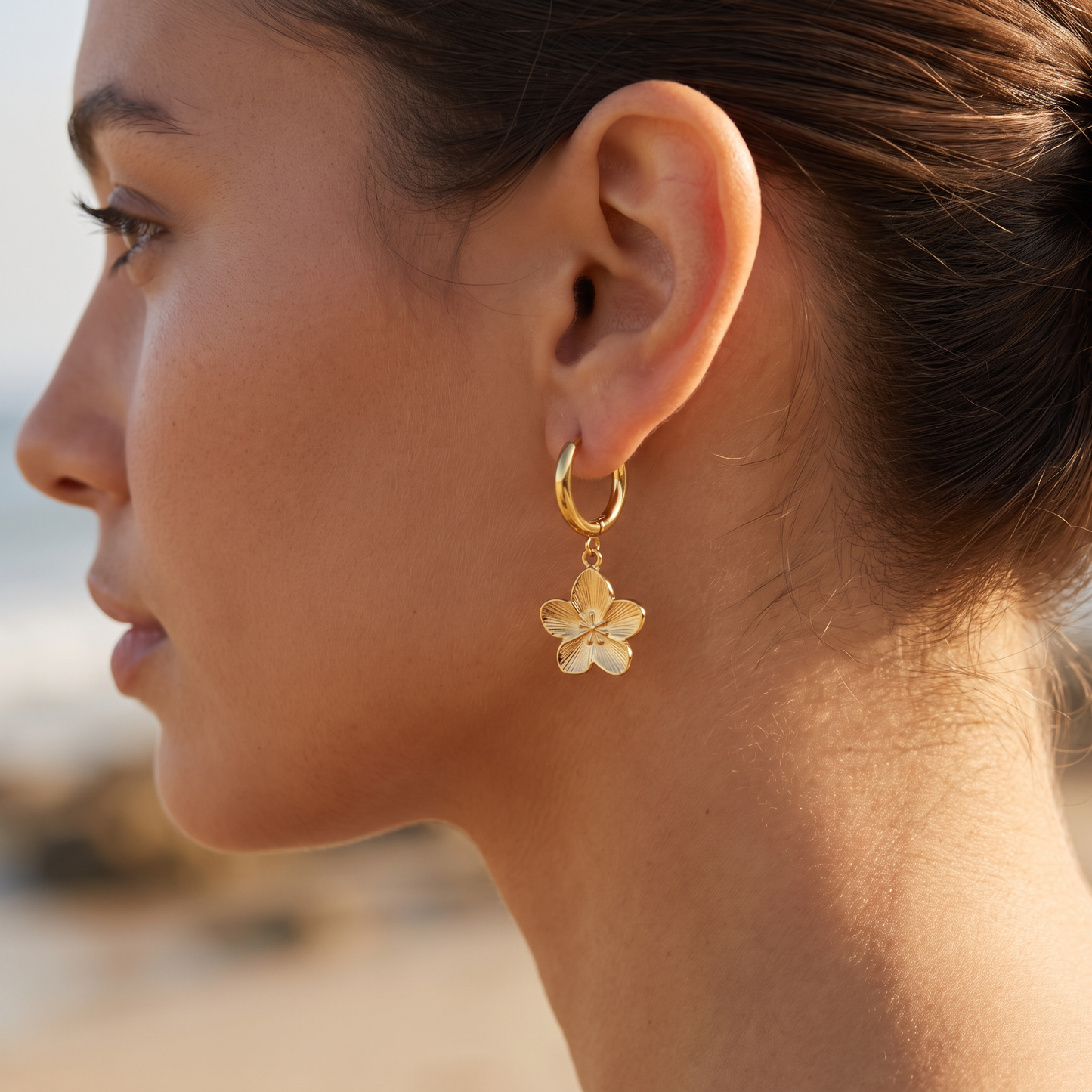 Asea Magnolia Hoop Earrings — worn by model