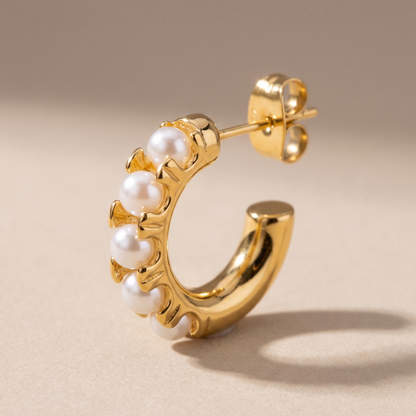 Asea Petite Pearl Huggie Hoops — close-up detail