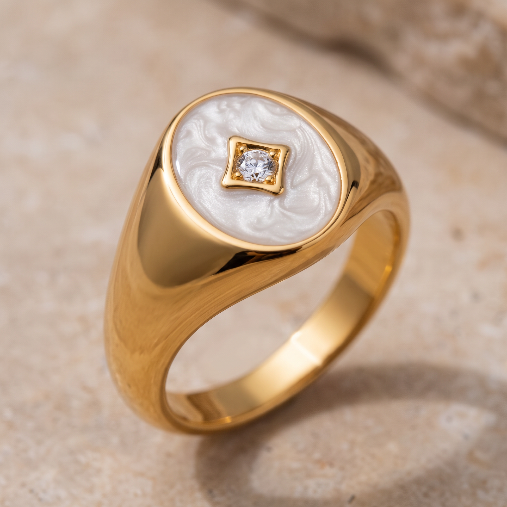 Asea Boreal Enamel Signet Ring — close-up detail