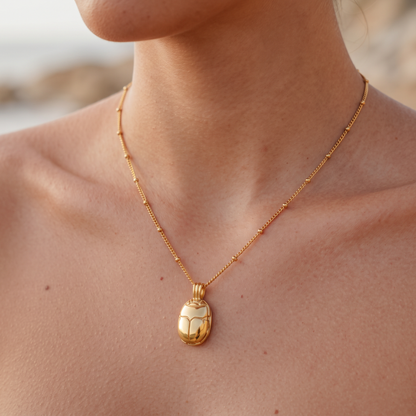 Asea Scarab Charm Necklace — worn by model