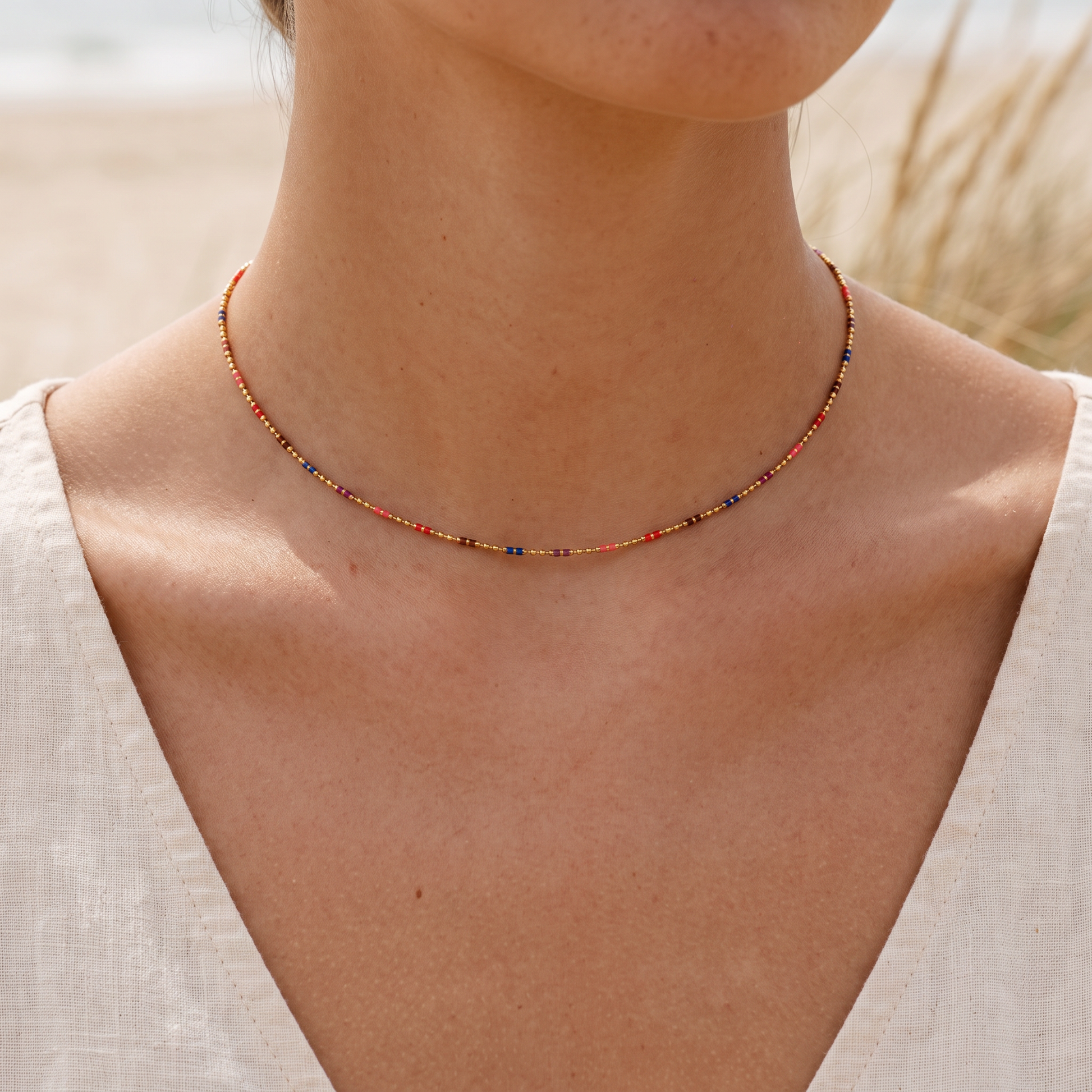 Asea Ensenada Rainbow Bead Choker — worn by model