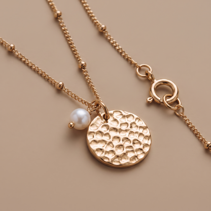 Asea Island Coin & Pearl Necklace — close-up detail