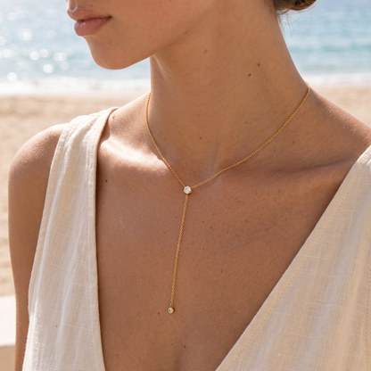 Asea Lariat Sparkle Necklace — worn by model