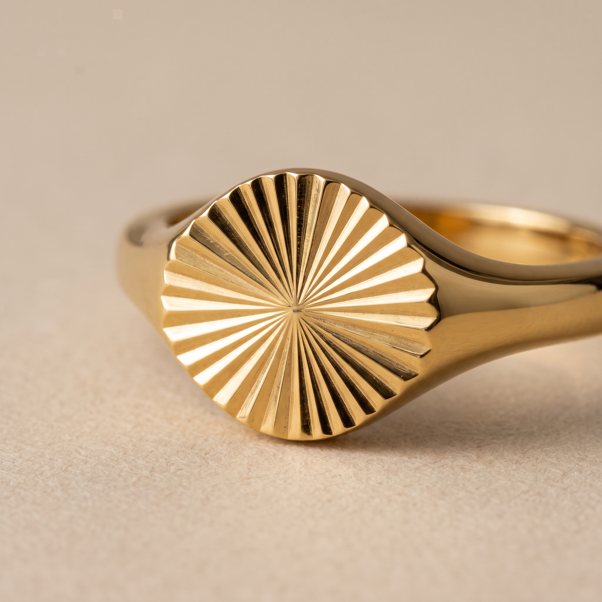 Asea Sun Motif Signet Ring — close-up detail