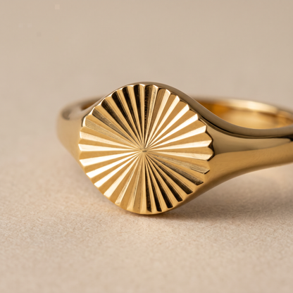 Asea Sun Motif Signet Ring — close-up detail
