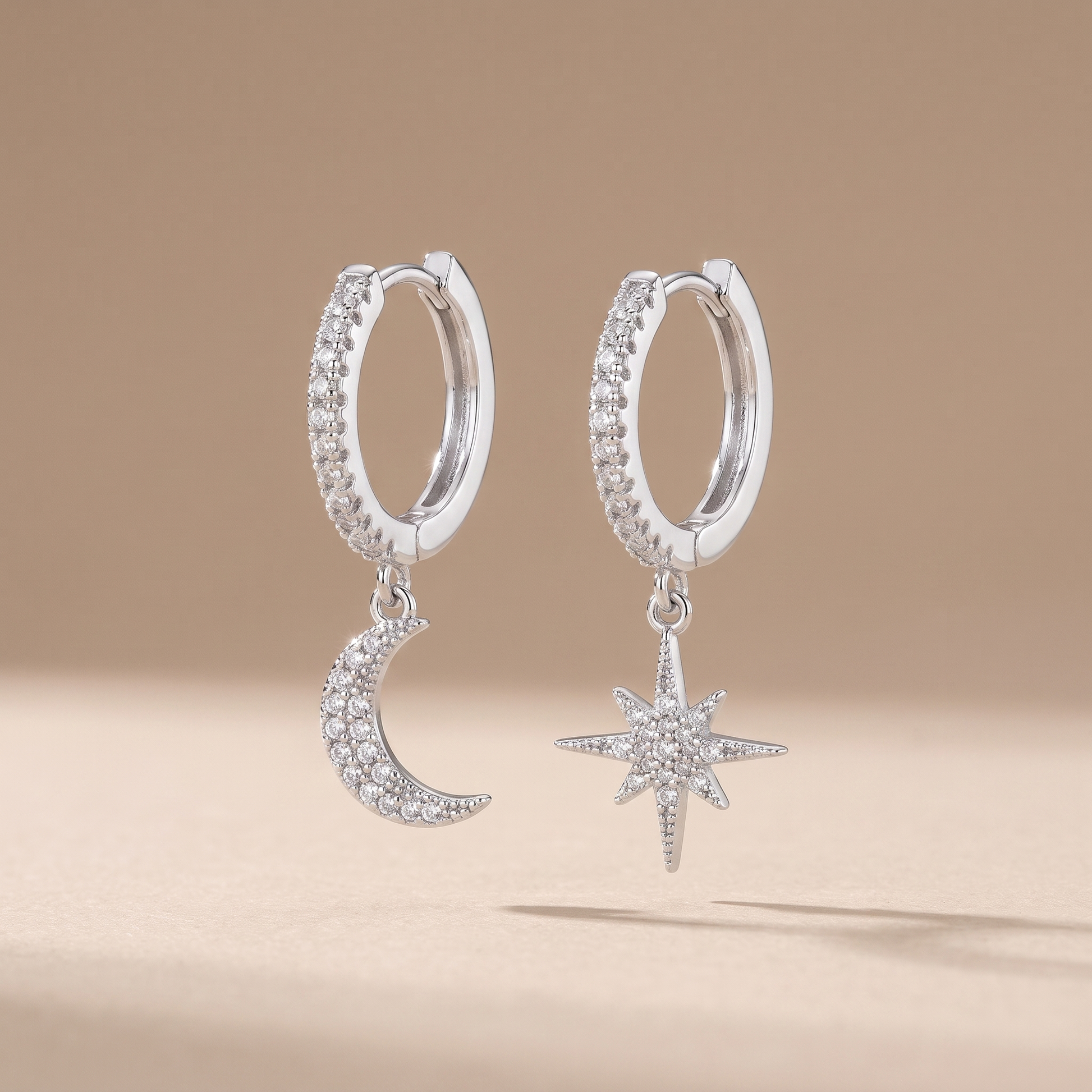Asea Summer Night Moon & Star Earrings — Silver color