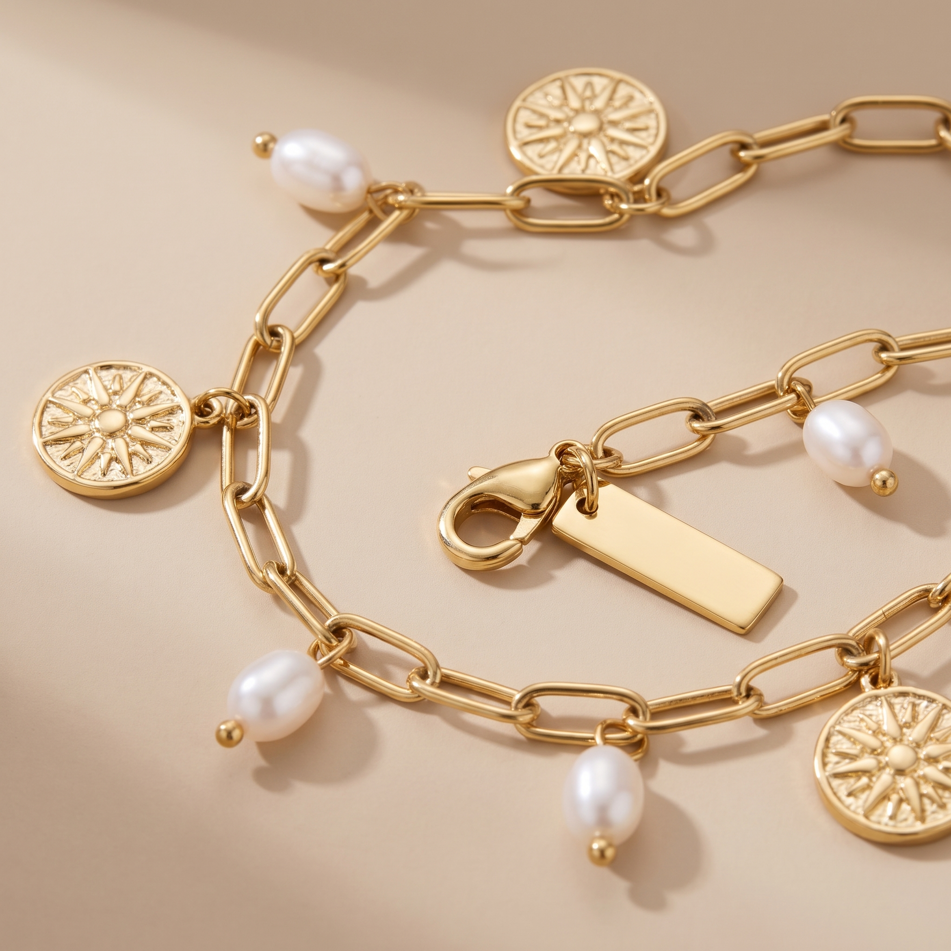Asea Sun Charm Pearl Bracelet — close-up detail