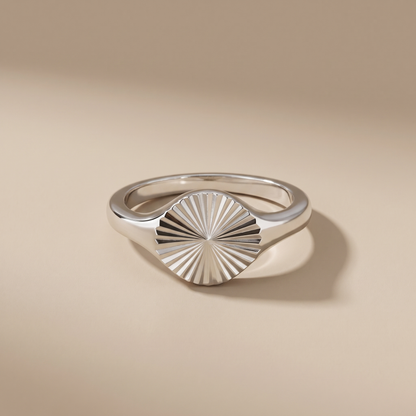 Asea Sun Motif Signet Ring — Silver Color