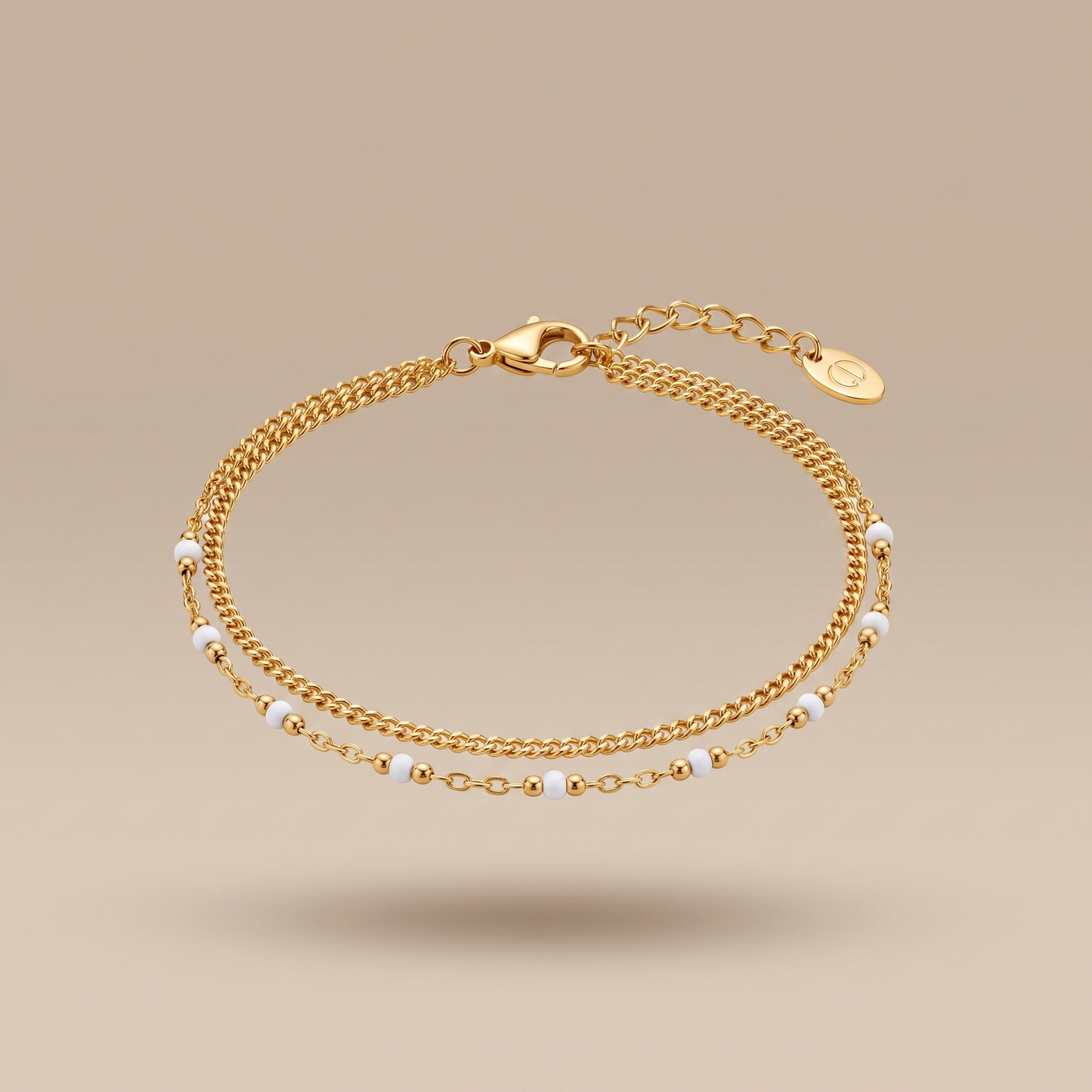 Asea Twin White Bead Bracelet — 14K Gold Color