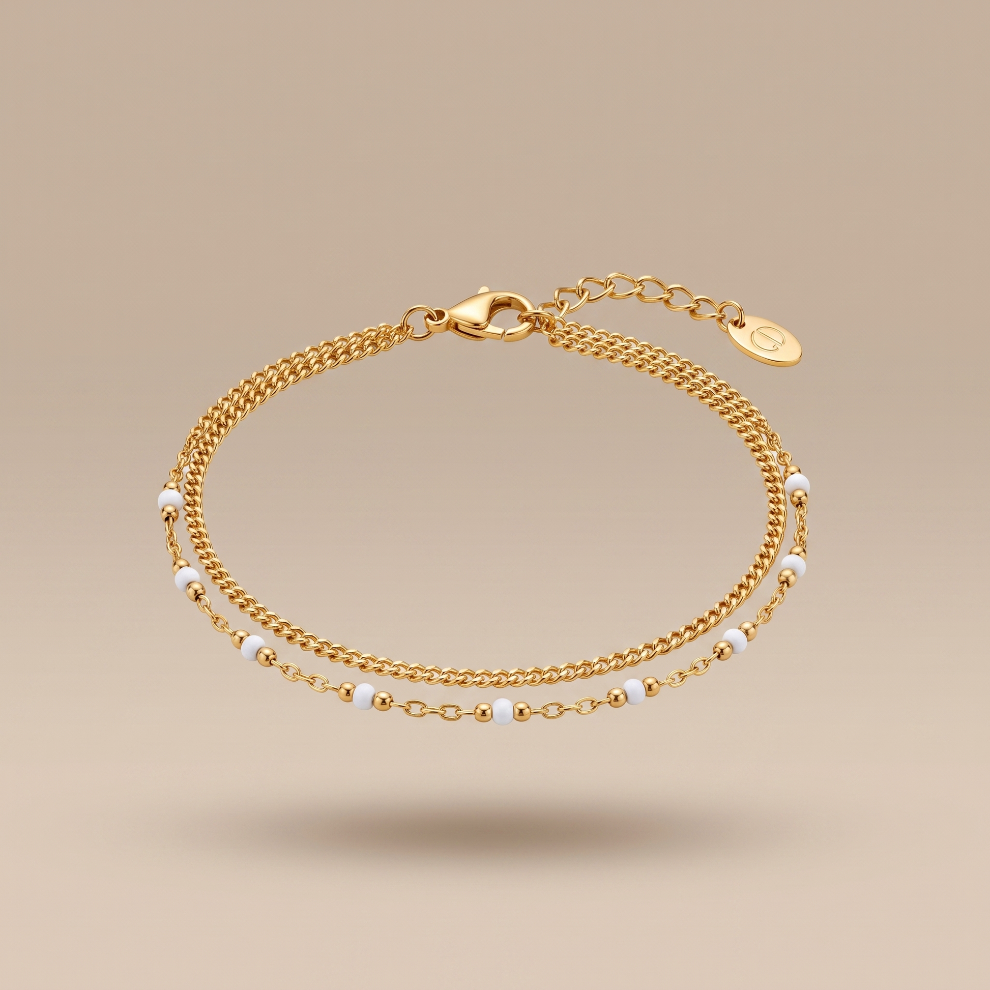 Asea Twin White Bead Bracelet — 14K Gold Color