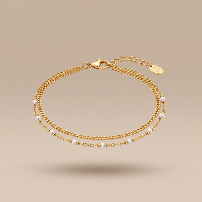 Asea Twin White Bead Bracelet — 14K Gold Color