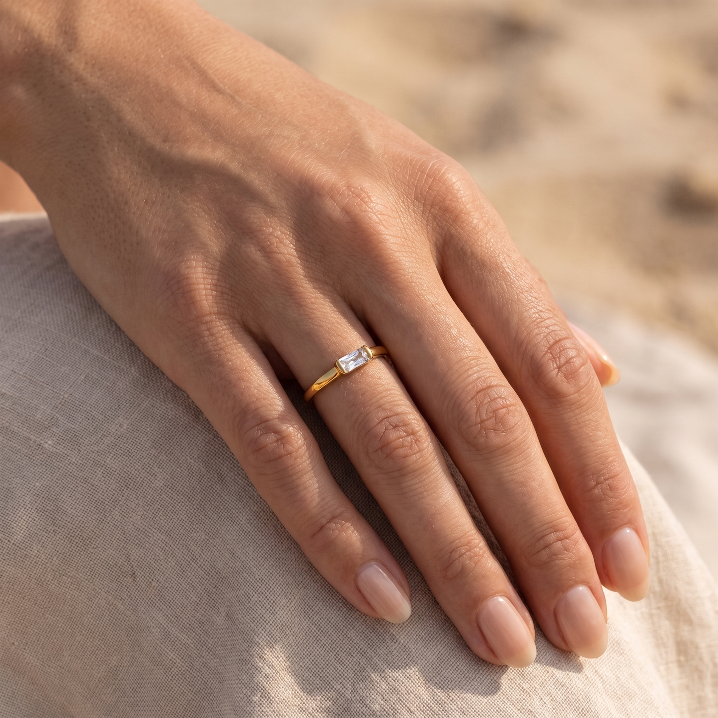 Asea Delicate Crystal Solitaire Ring — worn by model