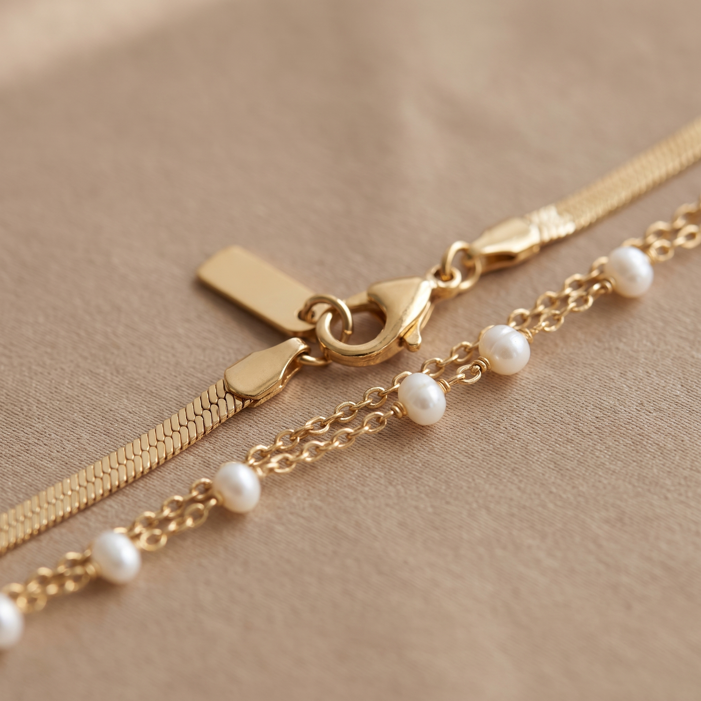 Asea Cabrera Pearl & Herringbone Bracelet — close-up detail