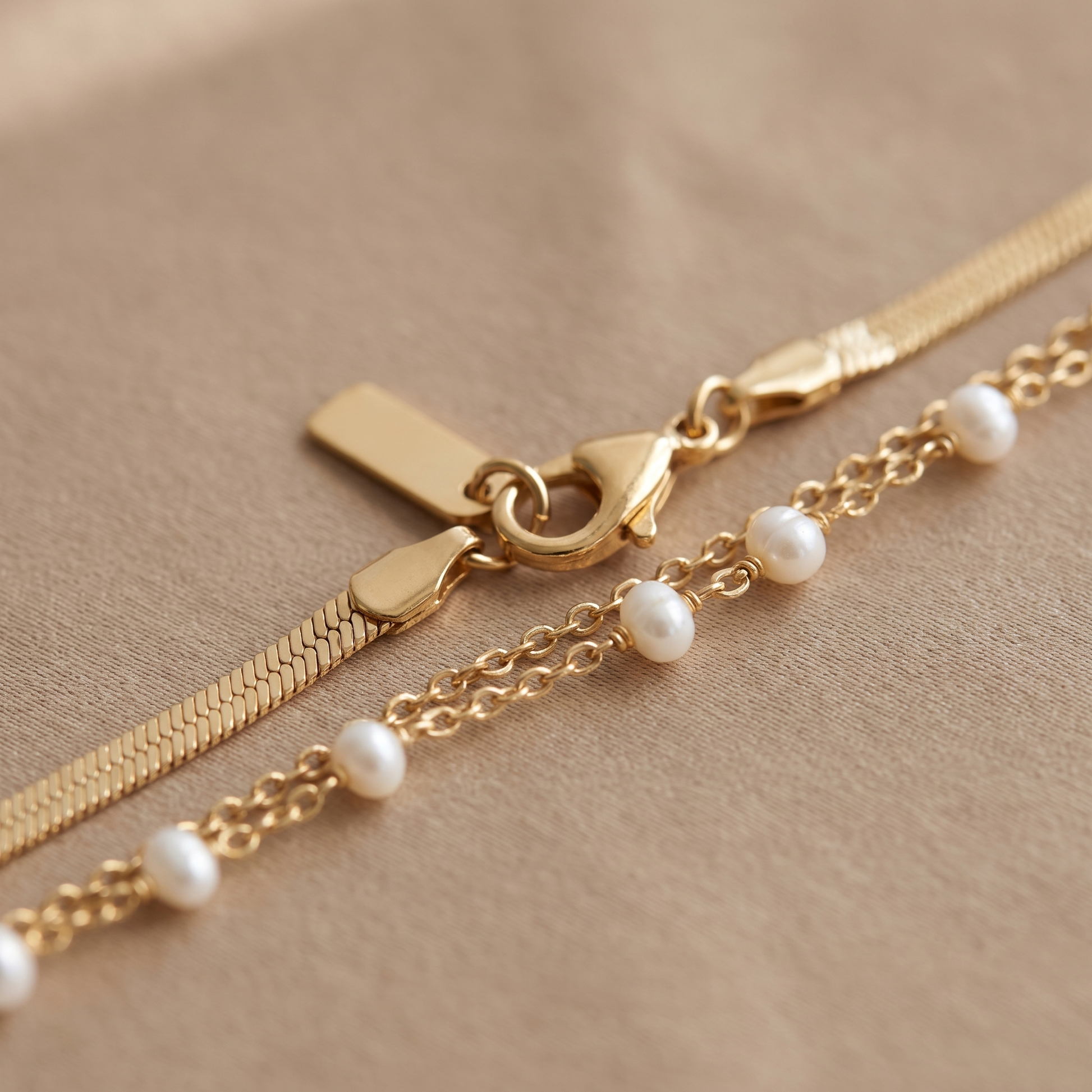 Asea Cabrera Pearl & Herringbone Bracelet — close-up detail