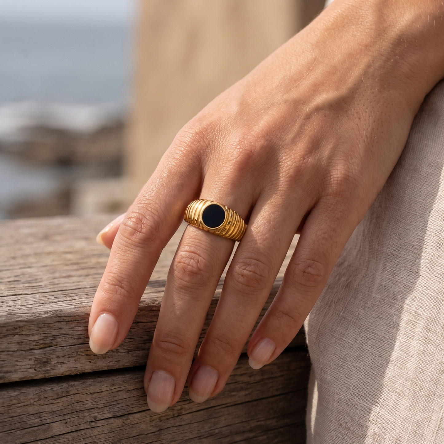 Asea Canggu Black Onyx Ring — worn by model