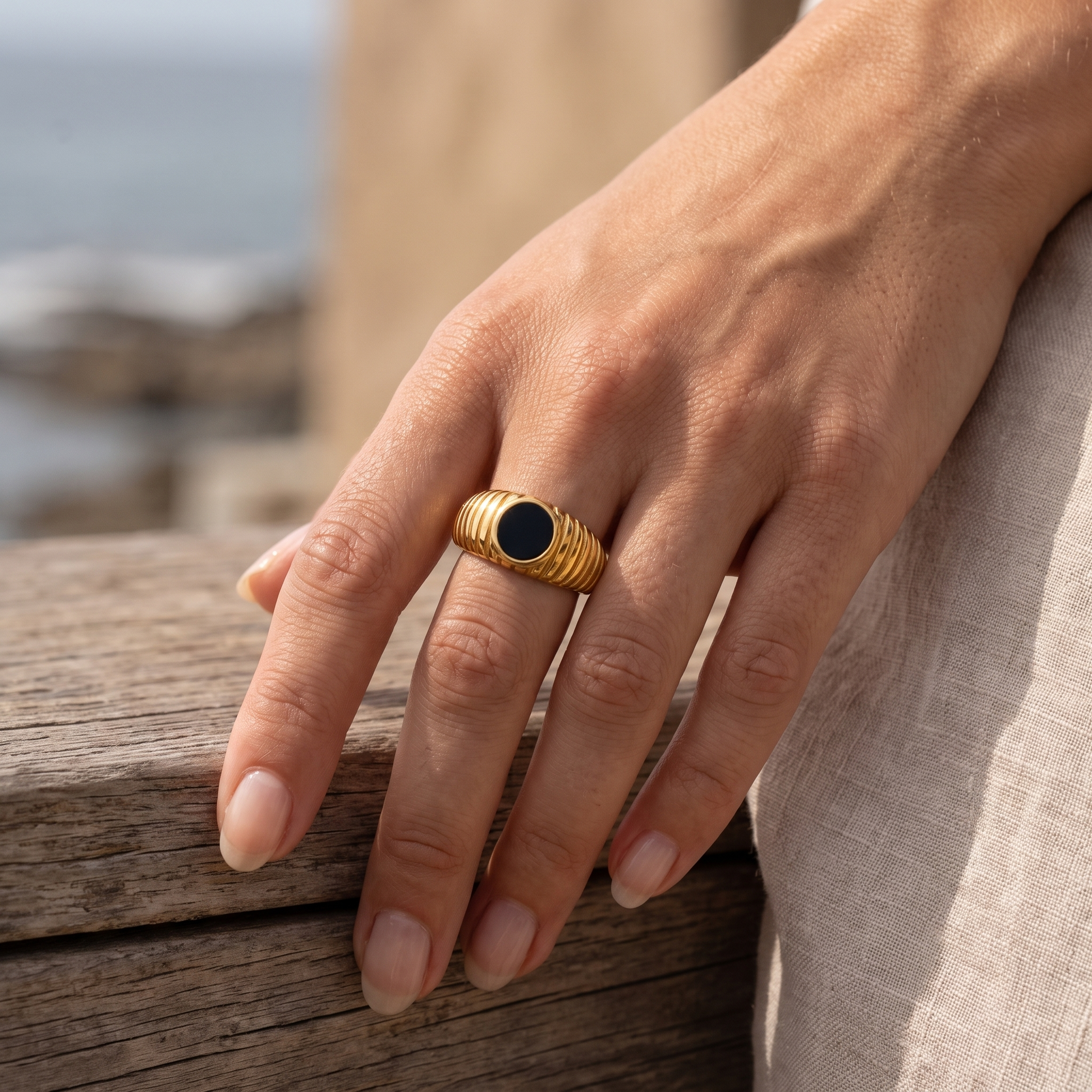 Asea Canggu Black Onyx Ring — worn by model