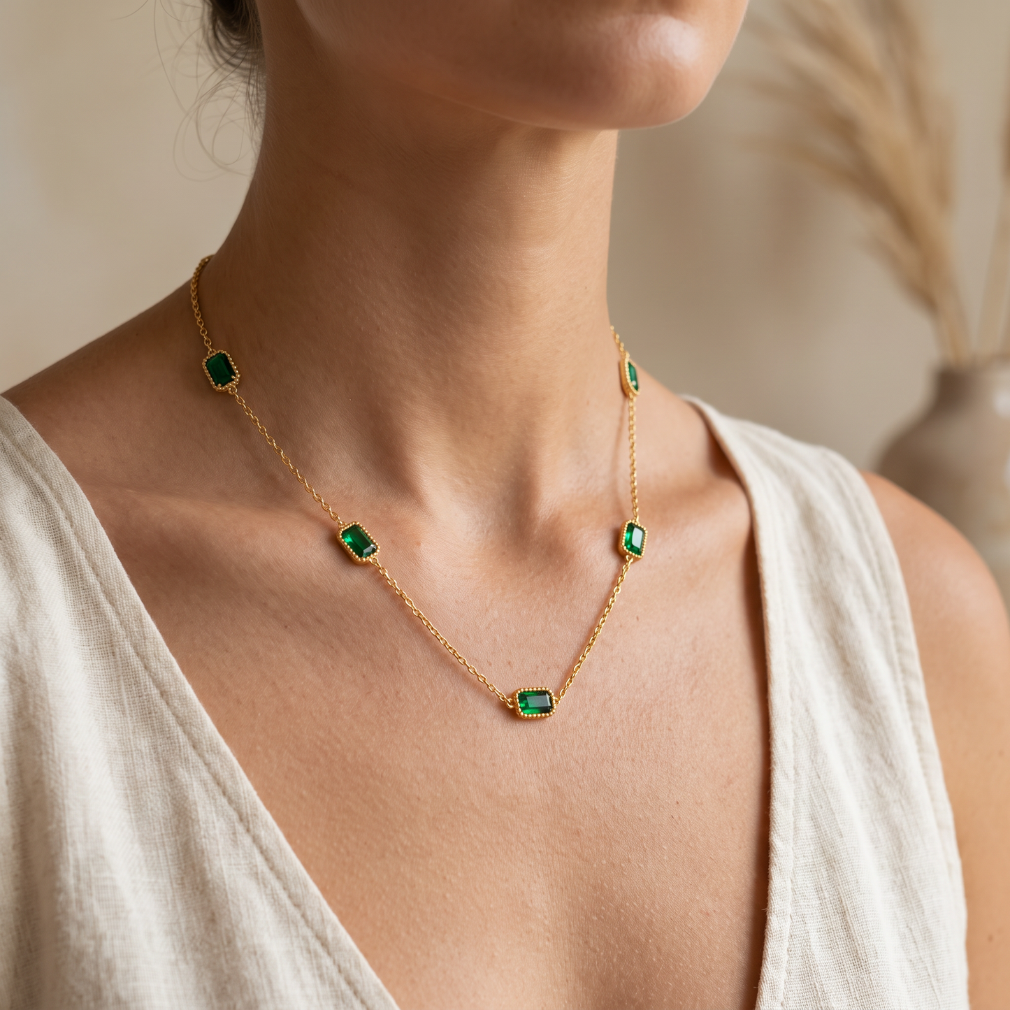 Asea Coron Green Stone Necklace — worn by model