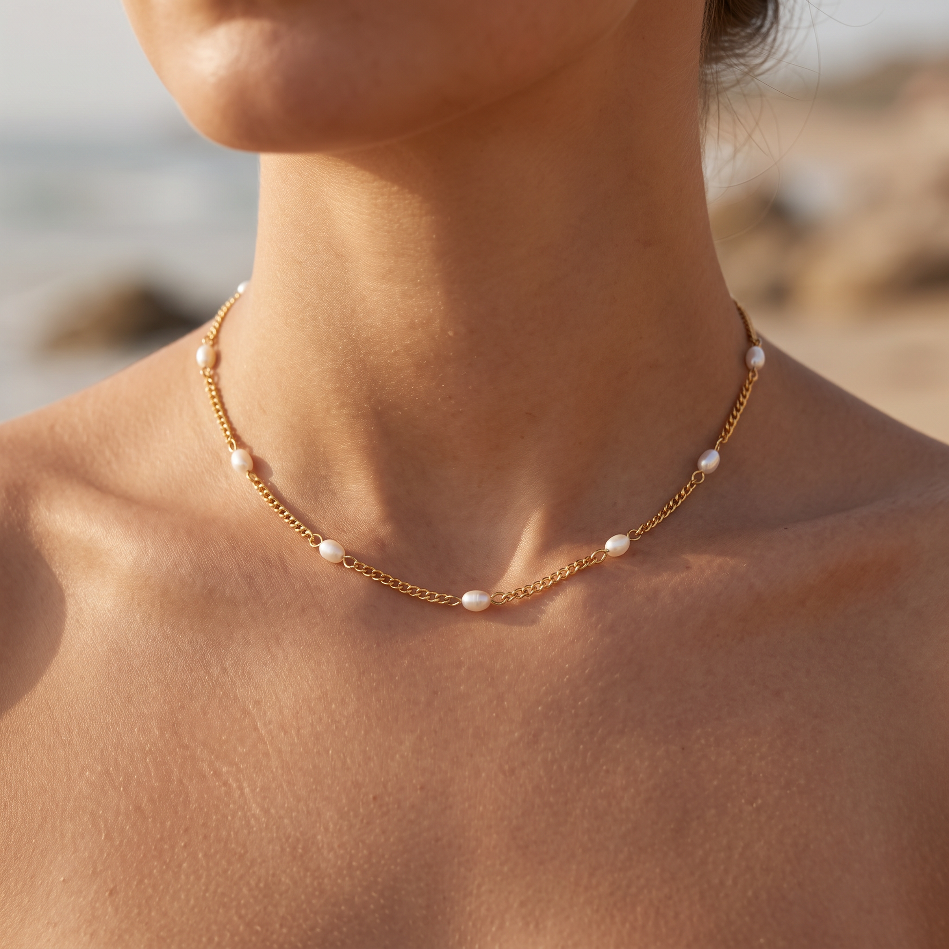 Asea Petite Gold Pearl Choker — worn by model