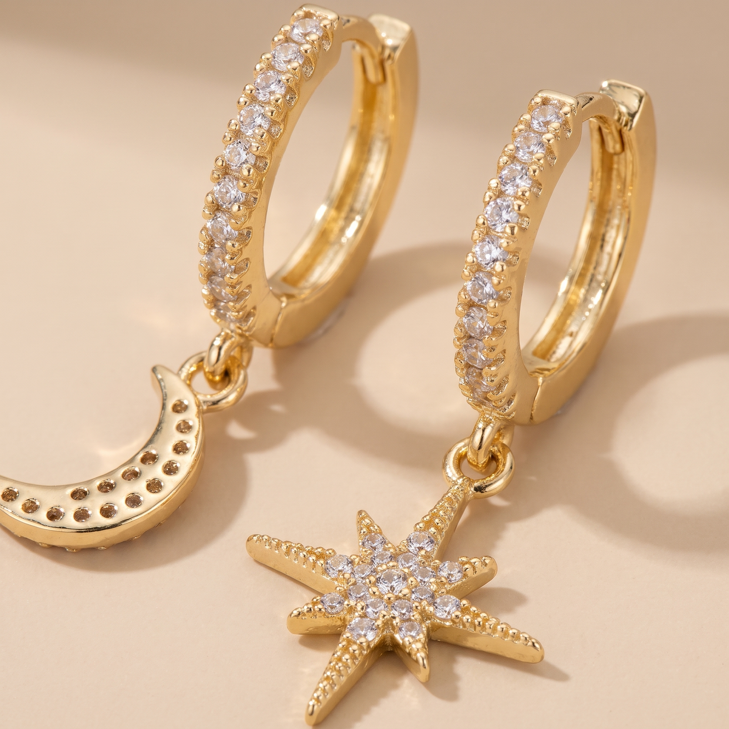 Asea Summer Night Moon & Star Earrings — close-up detail