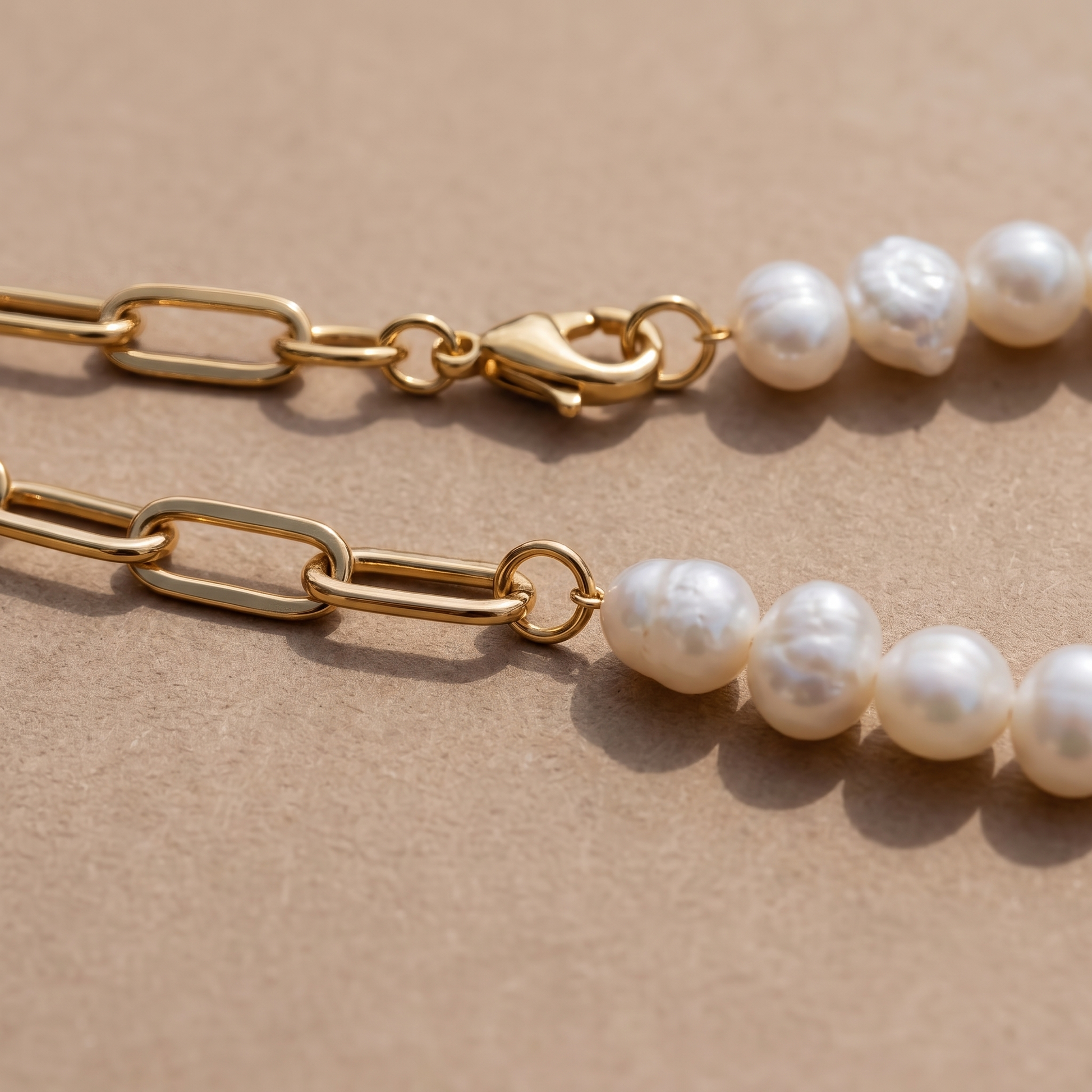 Asea Menorca Pearl Paperclip Necklace — close-up detail
