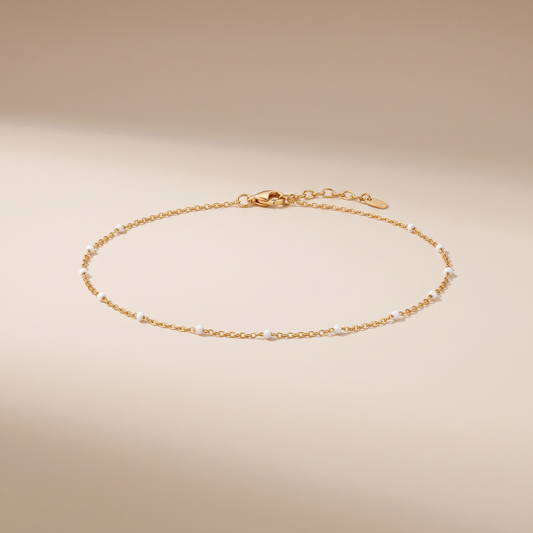 Asea White Bead Anklet — front view