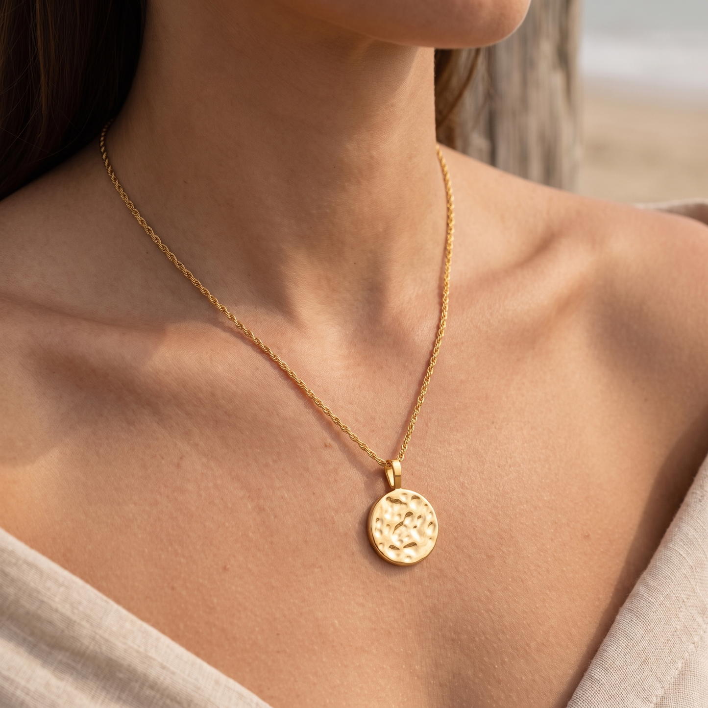 Asea Amity Hammered Necklace — worn by model
