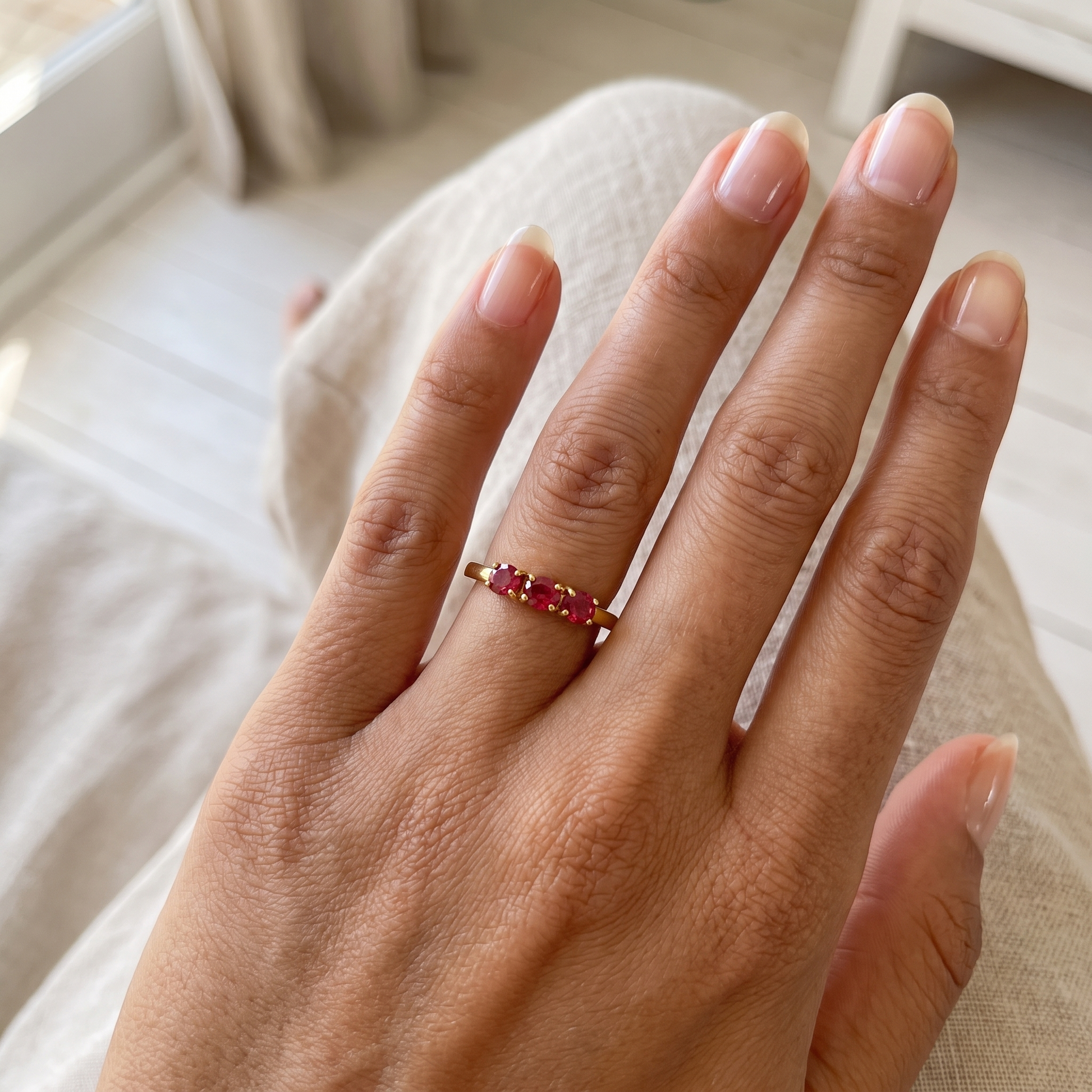 Asea Raspberry Trio Ring — worn by model