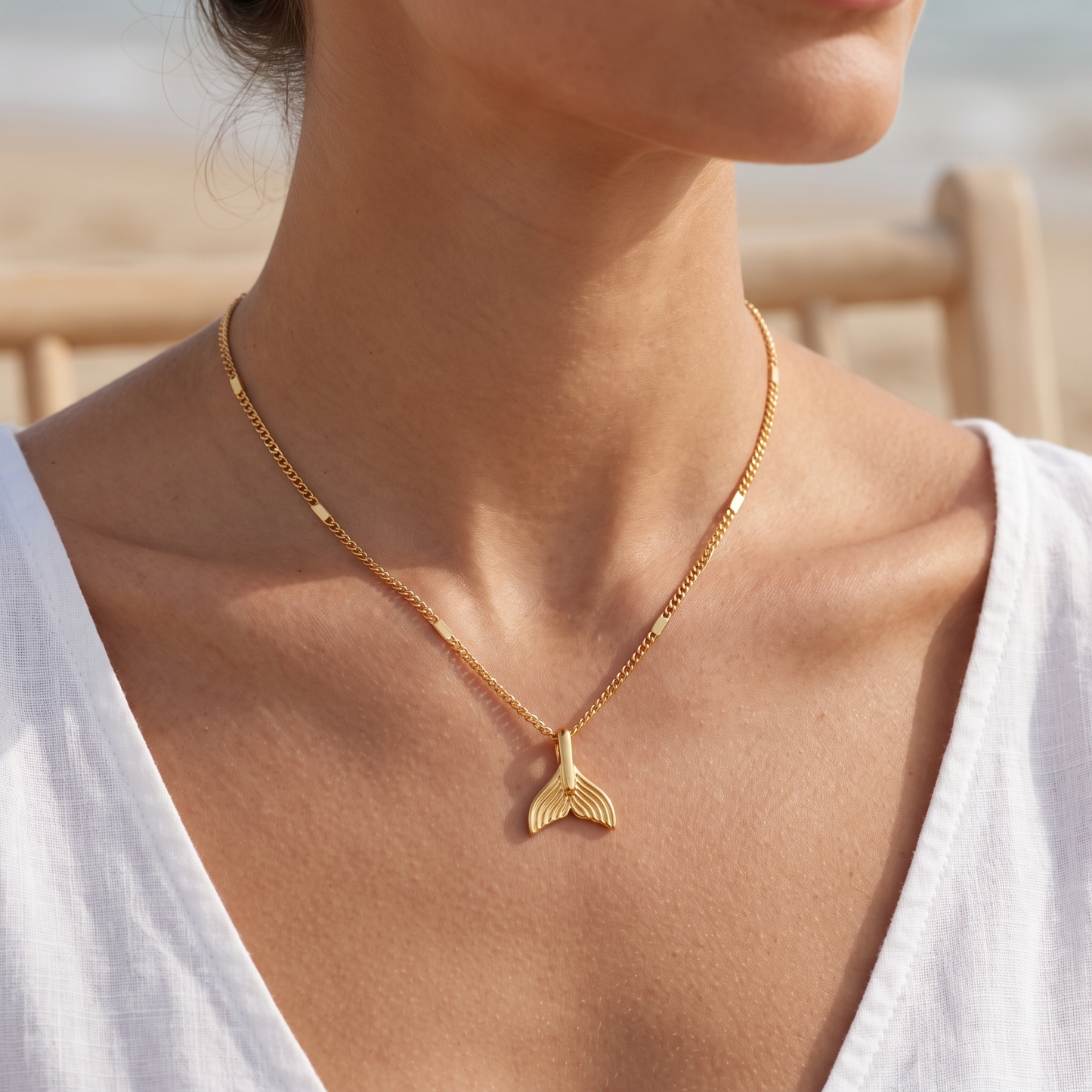 Asea Mermaid Charm Necklace — worn by model