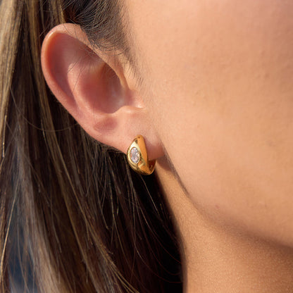 Solene Rounded Stone Hoop Earrings