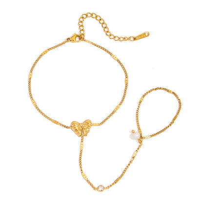 Ondine Winged Pearl Hand Bracelet