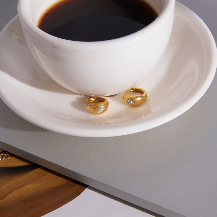 Solene Rounded Stone Hoop Earrings