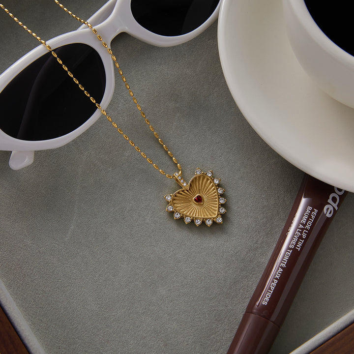 Amalfi Crimson Halo Heart Necklace