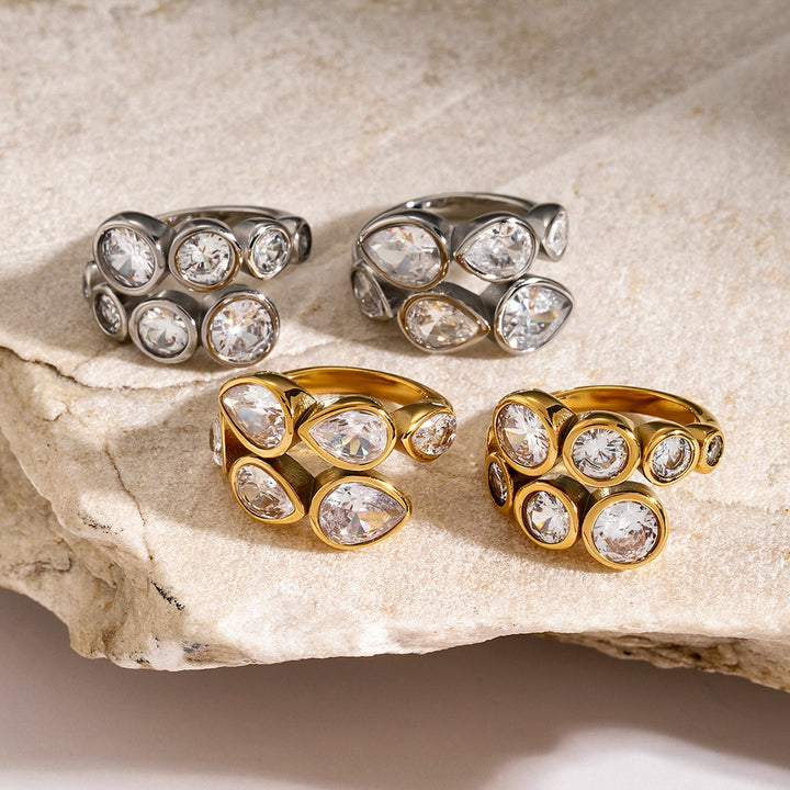 Anemone Faceted Crystal Open Ring