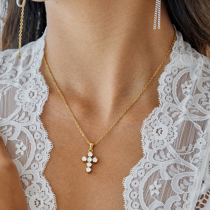 Solene Crystal Cross Necklace