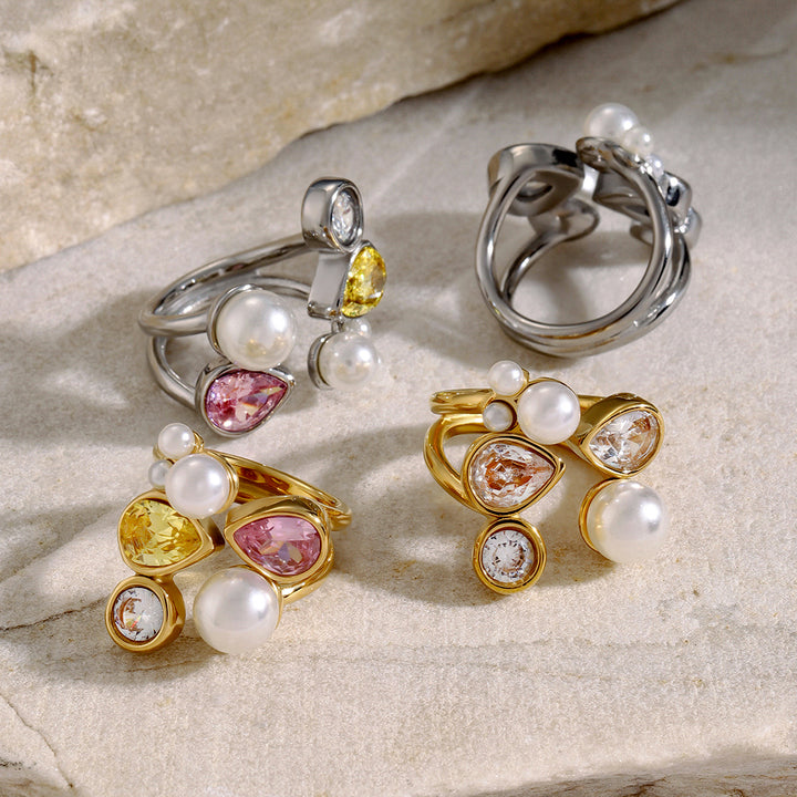 Anemone Faceted Crystal Open Ring