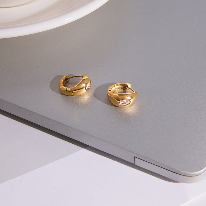 Solene Rounded Stone Hoop Earrings