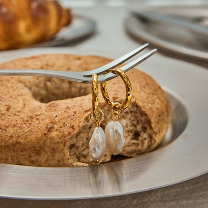 Marea Hammered Pearl Hoop Earrings