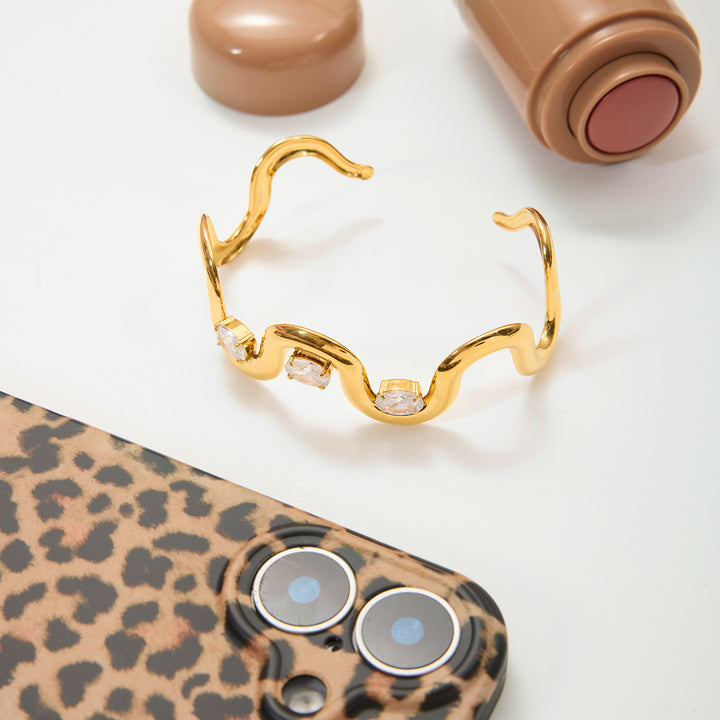 Marea Rippled Stone Bangle Bracelet