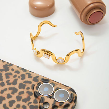 Marea Rippled Stone Bangle Bracelet
