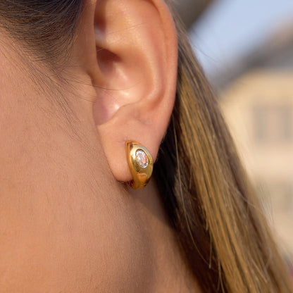 Solene Rounded Stone Hoop Earrings