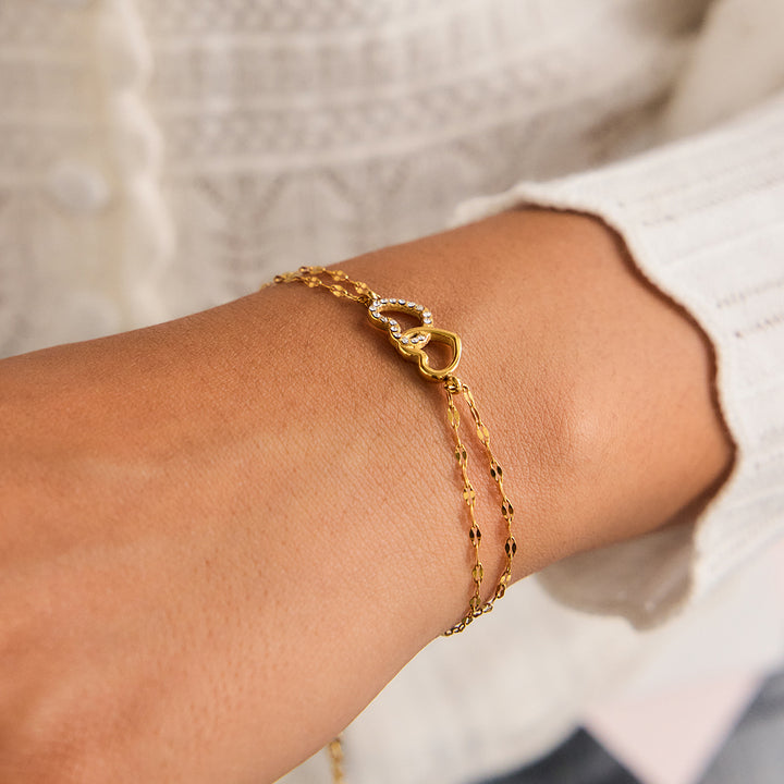Twin Hearts bracelet worn on the wrist