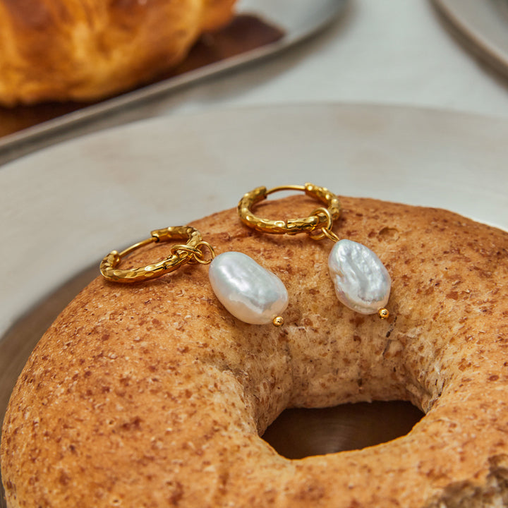 Marea Hammered Pearl Hoop Earrings