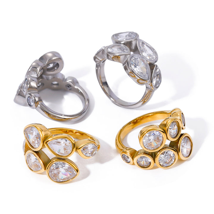 Anemone Faceted Crystal Open Ring