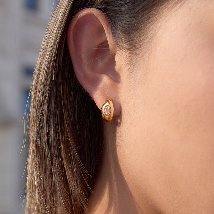 Solene Rounded Stone Hoop Earrings