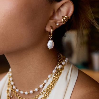 Marea Hammered Pearl Hoop Earrings