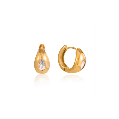 Solene Rounded Stone Hoop Earrings
