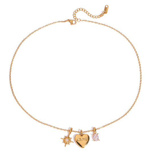 Solana Etched Heart Trio Necklace