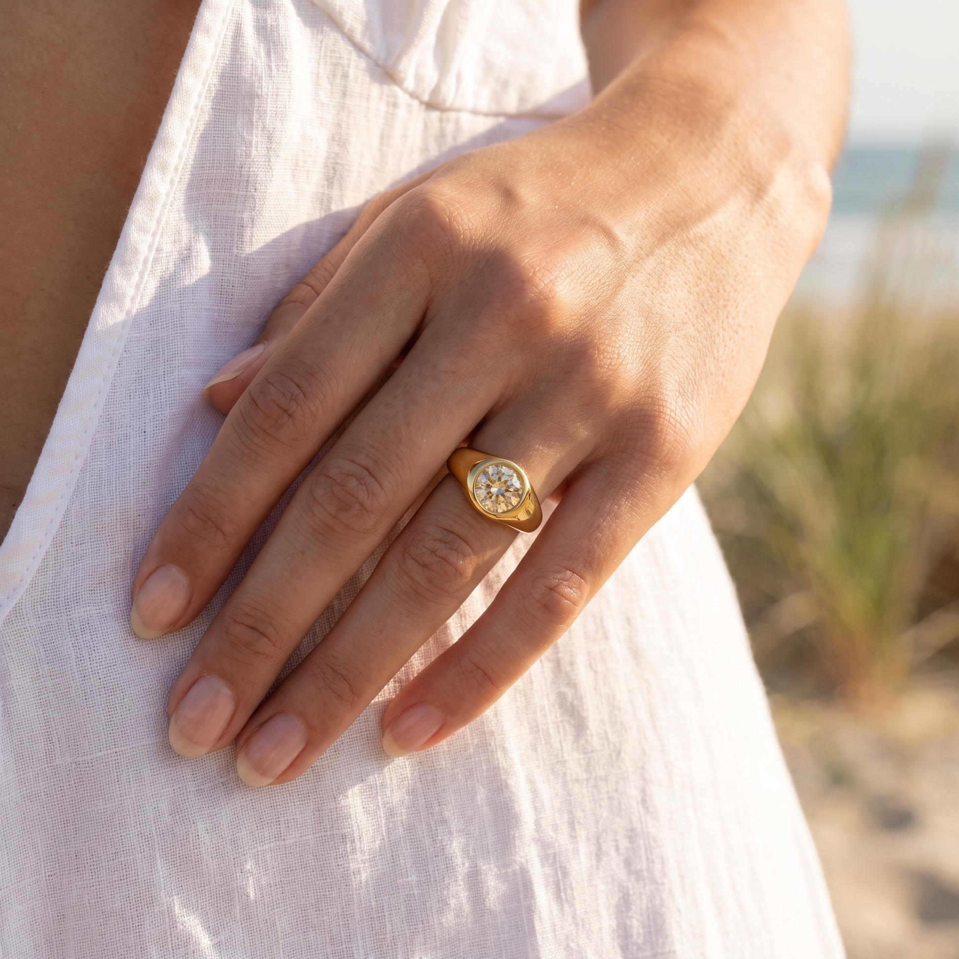 Asea Sunglow Zircon Signet Ring — worn by model