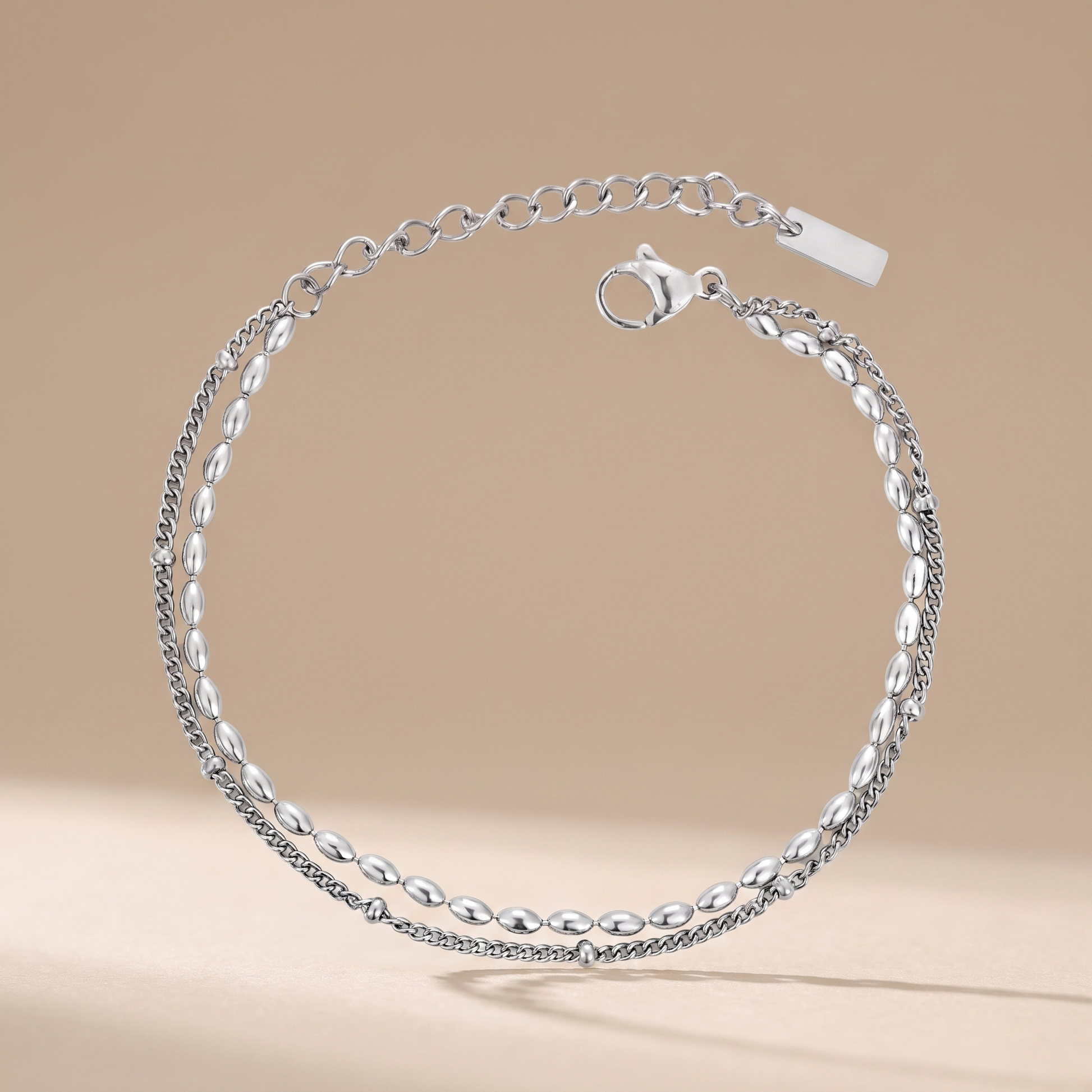 Asea Double Chain Pebble Bracelet — Silver Color